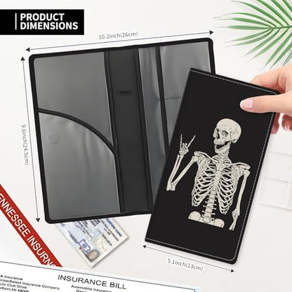 Leather Car Registration and Insurance Card Holder, Cute Car Accessories Vehicle Glove Box Car Organizer for Documents, Cards, License Funny Skull Pattern - color: Funny Skull Pattern