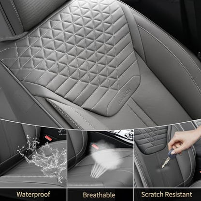 FLORICH Car Seat Covers for Full Set, Universal Seat Cushion 5 Seats, Car Seat Protector Waterproof, Premium Leather Automotive Seat Covers for Most Cars, Sedans, SUVs, and Trucks-Gray