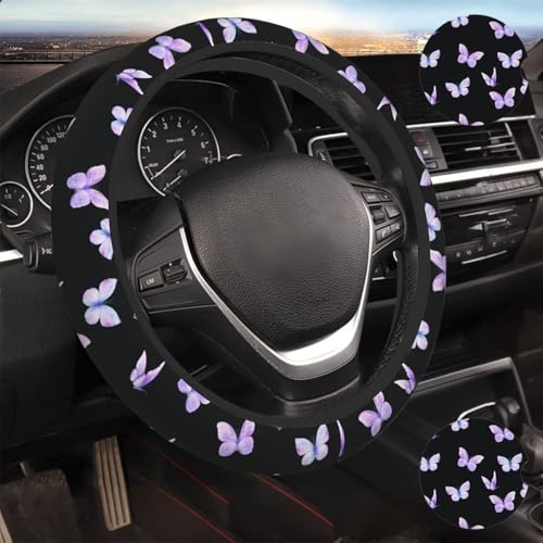 Purple Butterfly Car Steering Wheel Cover Non-Slip - color: Purple Butterfly