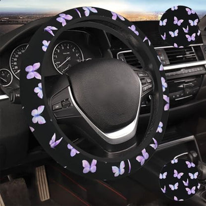 Purple Butterfly Car Steering Wheel Cover Non-Slip - color: Purple Butterfly