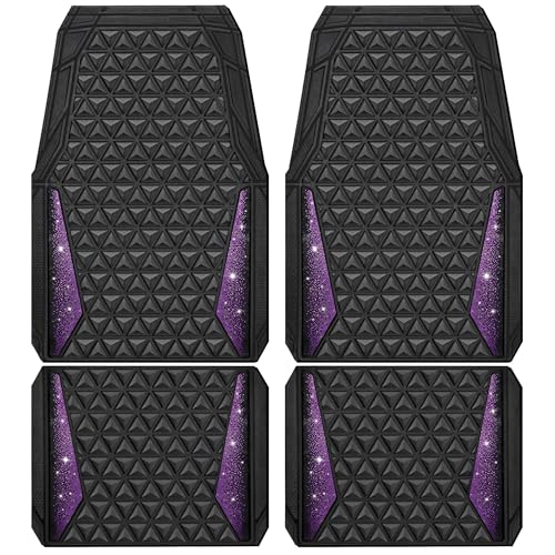 CAR PASS Bling Rubber Car Mats Diamond Floor Mats Full Set Anti-Slip 3D Rhombus Waterproof Universal Trim to Fit Liner Glitter Crystal Sparkly Shining Rhinestone Girl Women SUV Sedan Van, Black Purple - color: Purple Diamond