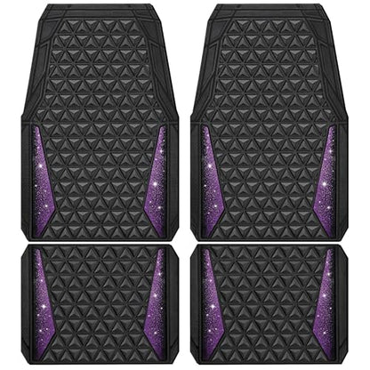 CAR PASS Bling Rubber Car Mats Diamond Floor Mats Full Set Anti-Slip 3D Rhombus Waterproof Universal Trim to Fit Liner Glitter Crystal Sparkly Shining Rhinestone Girl Women SUV Sedan Van, Black Purple - color: Purple Diamond