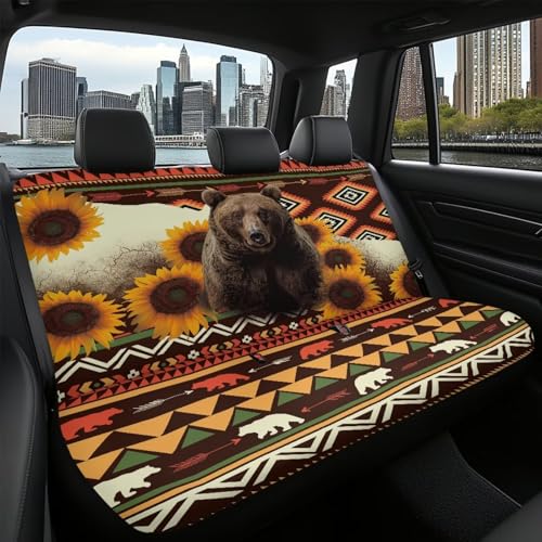 WELLFLYHOM Aztec Bear Car Seat Cover Rear Bench Seat Covers for Truck SUV Sunflower Universal Fit Car Accessories Brown Tribal Auto Bench Seat Cover - color: Aztec Bear