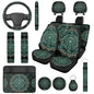 14 Pcs Green Mandala Car Seat Covers with Steering Wheel Cover,Seat Belt Covers Cup Holder with Keychain,Novelty Automotive Protector Set Universal Fit Cars SUV Truckss,Green