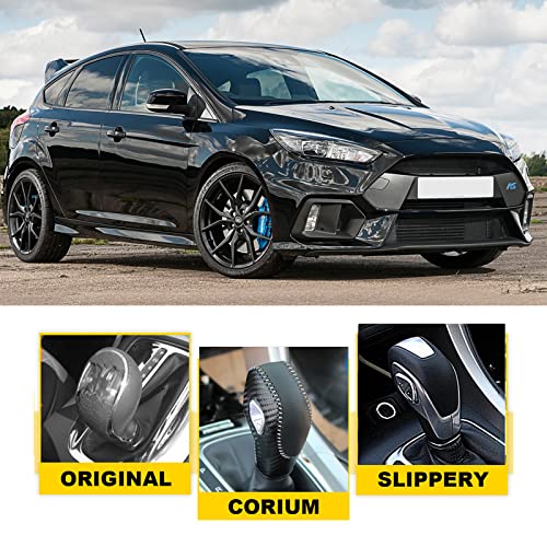 PU Carbon Fiber Automobile Gear Shift Knob Cover - Fit for Ford Focus 2012-2016 & Fiesta 2014-2016 / Fusion 2013-2016 - color: Black leather + Grey thread