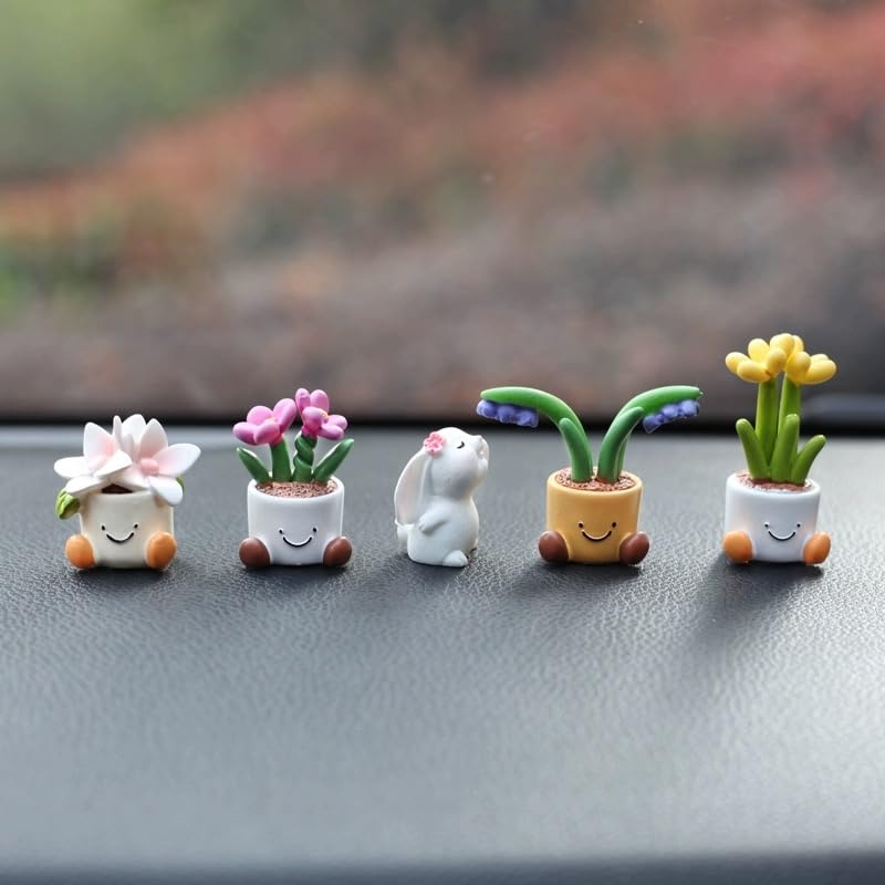 Cute car Accessories for Women,Mini Flower Pot Elf Car Ornament, Adorable mini Plant Car Interior Dashboard Accessories (AB) - style: AB
