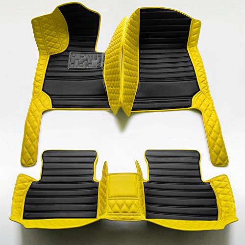 Custom Personalized Floor Mats - Luxury Full Coverage All Weather Mats, Anti-Slip Leather Mat Set, Fit for 99% of Cars, SUVs & Trucks (Yellow+Black, D-Diamond+Strip) - color: Yellow with Black, size: D-Diamond+Strip