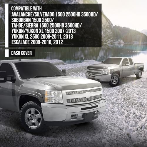 ALLGOOD Dashboard Cover Fit Chevy Silverado GMC Sierra 1500 2500HD 3500HD 2007-2013, Fit Cadillac Escalade 2008-2010, 2012 23224733, 15845046 Dash Cover Gray