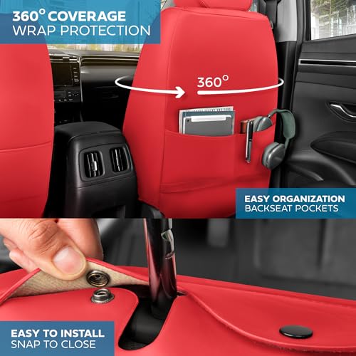 MotorBox Prestige Edition Napa Leather Seat Covers Full Set – Red Car Seat Covers Front Seats and Back Car Seat Protector, Waterproof and Universal Fit for Most Small to Medium Autos, Trucks & SUVs - color: Red Full Set