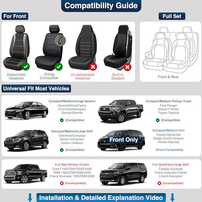 Seat Covers Full Set, Black Seat Covers for Cars 5 Seats, Car Seat Protector, Waterproof Faux Leather Car Seat Cushion, Front and Rear Car Seat Cover Fit for Most Sedans SUV Pick-up Truck (003 Black) - color: 003-Black