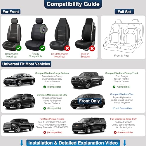 OASIS AUTO Car Seat Covers Front Seats, Waterproof Faux Leather Seat Covers for Cars Universal Fit for SUV, Truck, Sedan, Black Premium Car Seat Protector with Cushions