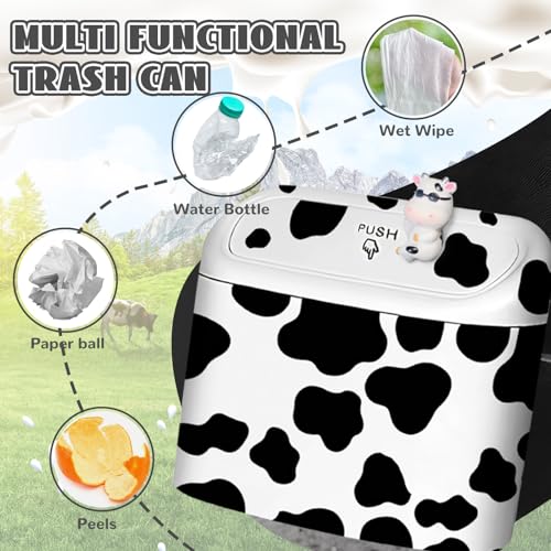 Car Cow Print Trash Can - White Garbage Organizer Holder with Black Trash Bag Rolls, Cute Automotive Dustbin for Most Cars Interior Accessories (1, White)