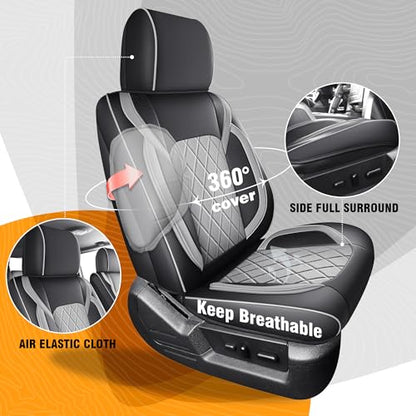F150 Seat Covers Full Set, Faux Leather Truck Seat Covers Diamond Quilted Custom Fit for 2009-2026 F-150 SuperCrew & 2017-2026 F250 F350 F450 Crew Cab XL XLT Lariat King Ranch (Black & Gray) - color: Black & Gray, size: Front & Rear