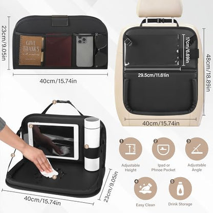 JEYODA Car Back Seat Organizer with Tablet Holder - Multi-Pocket Storage Organizer for Auto Mobile Office & Dining, Adjustable Height Folding Design, Fit for Most Car SUV Van