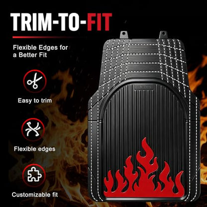 Heavy Duty Rubber Car Mats Flame Design (Inferno Red), 4-Piece Deep Waterproof Floor Mats Set (Front & Rear Full Set), All Weather Universal Trim to Fit Automotive SUV Sedan Truck - color: Inferno Red, size: Flame