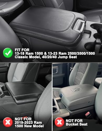 KBH Center Console Armrest Cover Replacement for 2013-2018 Ram 1500, 2013-2025 Ram 1500 Classic/2500/3500, 40/20/40 Jump Seat, Vinyl Leather, Anti-Scratch, Gray