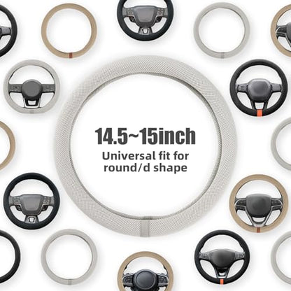 Universal 15 Inch Steering Wheel Cover for Cooling, Non-Slip Breathable Cooling Car Steering Wheel Cover with Upgraded Silicone Inner Ring for Round/D Shape, Warm in Winter Cool in Summer, White Gray - color: Silver Gray
