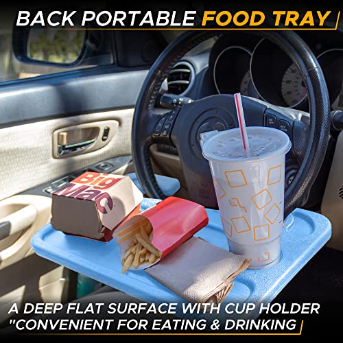 EcoNour 2 in 1 Car Steering Wheel Desk | Steering Wheel Tray for Laptop Car Mount with Pen Holder | Car Food Tray for Eating with Drinks Holder | Multipurpose Travel Car Accessories | Blue - size: Medium-Blue