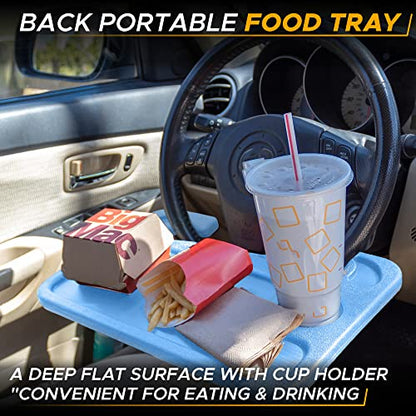 EcoNour 2 in 1 Car Steering Wheel Desk | Steering Wheel Tray for Laptop Car Mount with Pen Holder | Car Food Tray for Eating with Drinks Holder | Multipurpose Travel Car Accessories | Blue - size: Medium-Blue