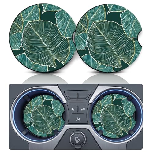 2PCS Tropical Leaf Car Cup Holder Coasters,Cars Coasters for Cup Holders,Anti Slip Rubber Mat with Finger Slot,Tropicals Car Accessories Interior Decor,Tropical Themed Gifts Animal Lovers - color: Tropical Leaves