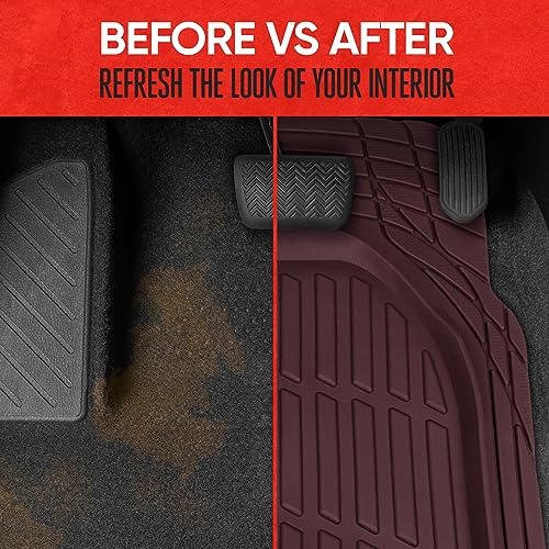 BDK Red All Weather Heavy Duty Car Floor Mats Interior Liners for Auto Van Truck SUV, Heavy Duty All Weather Protection, Fits Front & Rear - color: 4pc Deep Dish