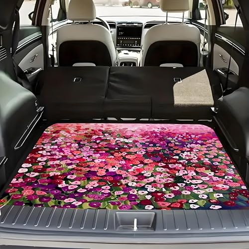 Universal Car Trunk Mat, All Weather Trunk Protection Cargo Liner, Stylish Vehicle Interior Accessories, Durable Cargo Mat Rear Trunk Line Suitable for Most Car (Pink Purple Flowers, 29" x 39") - color: Pink Purple Flowers