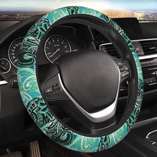 Hawaiian Sea Turtles Oceans Car Steering Wheel Cover for Women Men Stretch Cloth Anti-Slip Wrap Protector Case Fit Universal Auto Accessories Decor Sweat Absorption 14-15 Inch - color: Hawaiian Sea Turtles Own The Oceans
