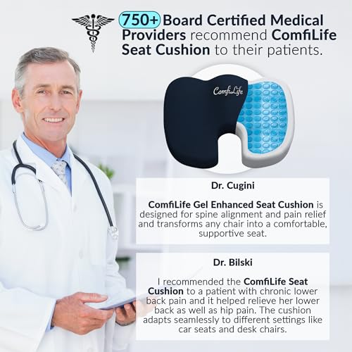 ComfiLife Gel Enhanced Seat Cushion – Office Chair Cushion – Non-Slip Gel & Memory Foam Coccyx Cushion for Tailbone Pain - Desk Chair Car Seat Cushion Driving - Sciatica & Back Pain Relief (Navy) - color: Navy Blue, size: Large