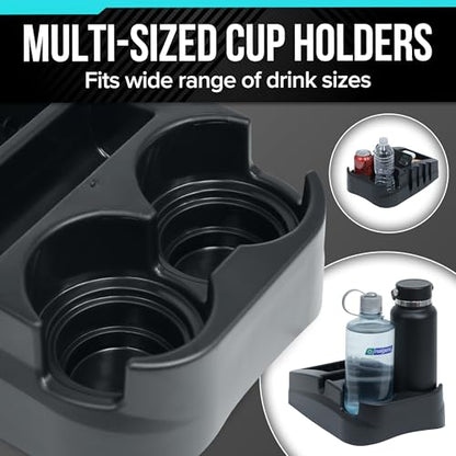 Universal Car Floor Center Console with Dual Cup Holders, Portable Center Console Storage Organizer, Vehicle Organizer for SUV, Truck, Van, Car, Recycled Plastic, Made in USA (Black)