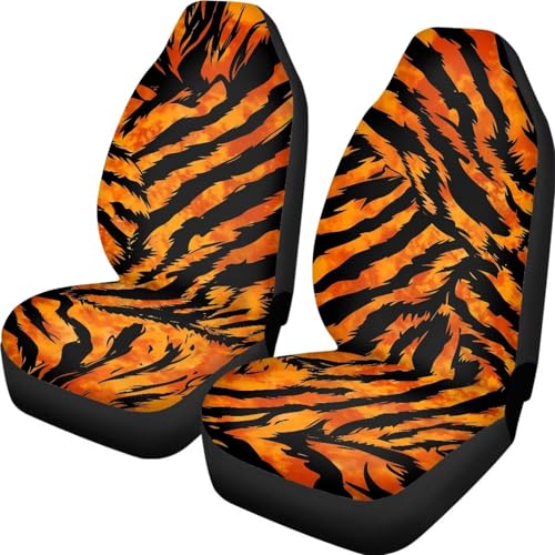 Tiger Stripes Print Car Front Seat Covers, Thin Breathable Easy to Install Automotive Bucket Seat Covers Fits Most Cars SUV Trucks, 2 Piece - color: Tiger Stripes