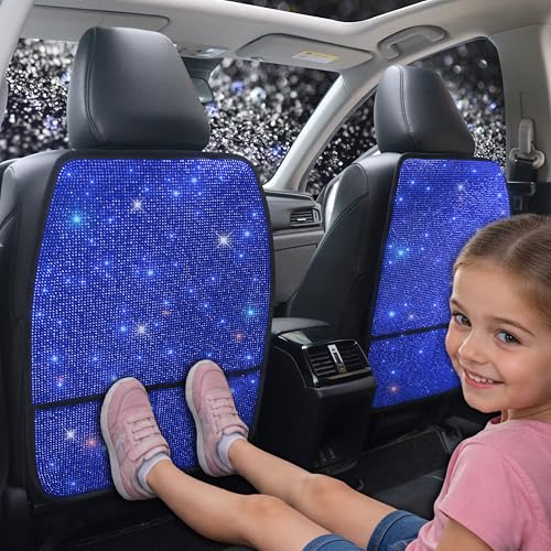 Sparkling Diamond Car Seat Kick Protectors with Storage, Crystal Kick Mats for Car Seats with Bling Rhinestones, Universal Fit Luxury Auto Accessories for Women Girls and Ladies Blue 2pcs - color: Blue 2Pcs