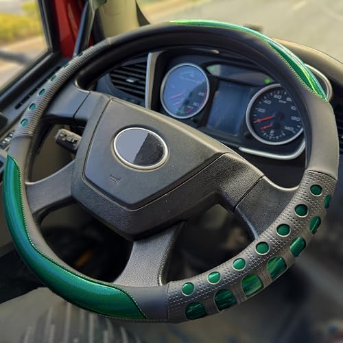 XL Size 17.5-18 in Race Grip Steering Wheel Cover for Semi Truck, Fits RV, Big Rig Trucker, 18 Wheeler and Classic Cars, Anti-Slip Silicone Perforated Design 17.5-18 Inch (Racing Green) - color: 4.Green, size: Extra Large Size[17 1/2''-18'']