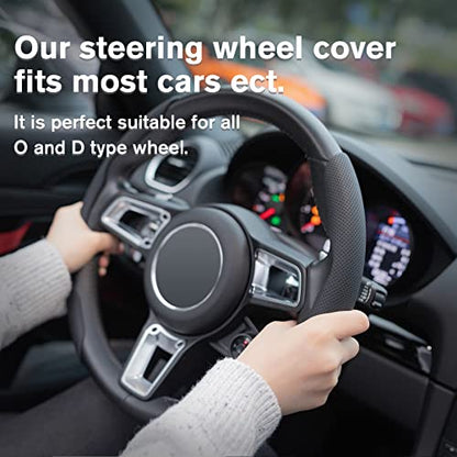 Amiss Nappa Leather Steering Wheel Cover, 2PCS Segmented Wheel Protector, Universal 99% Car Wheel Cover (Black) - color: black