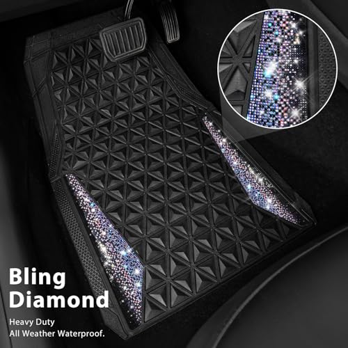 CAR PASS Dazzle Colour Change Car Mats Diamond Floor Mats Full Set Anti-Slip 3D Rhombus Waterproof Universal Trim Fit Liner Glitter Crystal Sparkly Shining Rhinestone Girl Women SUV Sedan Van Colorful - color: Bedazzed Diamond