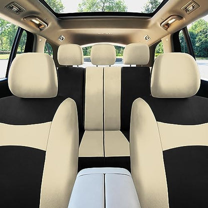 FH Group Car Seat Covers Full Set Cloth - Universal Fit, Automotive Seat Covers, Low Back Front Seat Covers, Airbag Compatible, Split Bench Rear Seat, Car Seat Cover for SUV, Sedan, Van Beige - color: Beige, style: Full Set