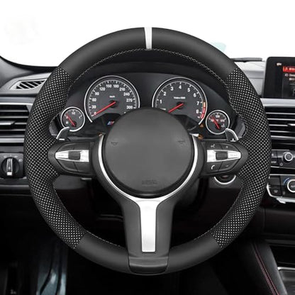 MEWANT Hand-Stitched Steering Wheel Cover for BMW (M Sport) F22 F23 F30 F34 F32 F33 F36 F10 F07 F12 F13 F06 F39 F25 F26 F15 F16, DIY Custom Fit Steering Wheel Wrap for BMW - color: 14:Black mesh Athsuede with White Layer