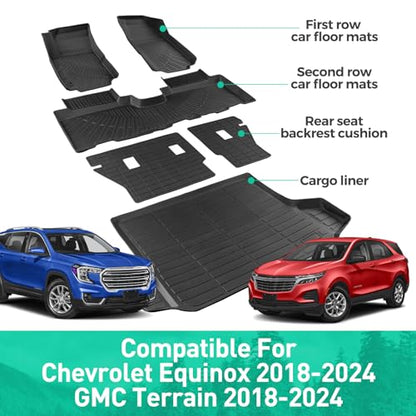 Car Floor Mats for Chevy Equinox & for Gmc Terrain: 2018 2019 2020 2021 2022 2023 2024 All Weather Rear Backrest Mats for Equinox 18-24 Rubber Black Trunk Liner Accessories for Terrain TPE Mats(6PCS)