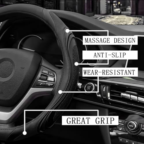 15 Inch Car Leather Steering Wheel Cover, Automotive Accessories Elastic Breathable Anti-Slip Soft Wheel Protector Fits Men and Women, Suitable for SUVs, Trucks, Vehicles and RVs (Black) - color: Black