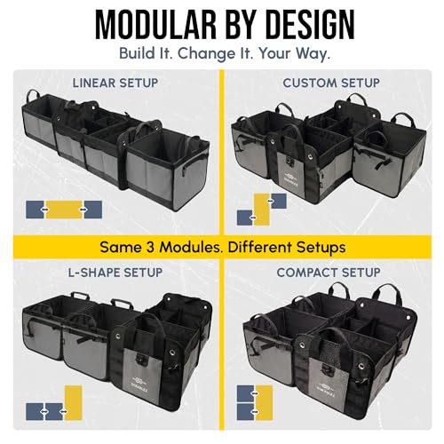 Modular 5-Section Trunk Organizer XL – Car Storage for Groceries, Tools, Sports Gear, Emergency Kits – Extra Large Multi-Module Cargo Box, Foldable, Detachable, Heavy Duty Design – Gray