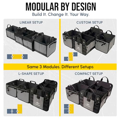 Modular 5-Section Trunk Organizer XL – Car Storage for Groceries, Tools, Sports Gear, Emergency Kits – Extra Large Multi-Module Cargo Box, Foldable, Detachable, Heavy Duty Design – Gray