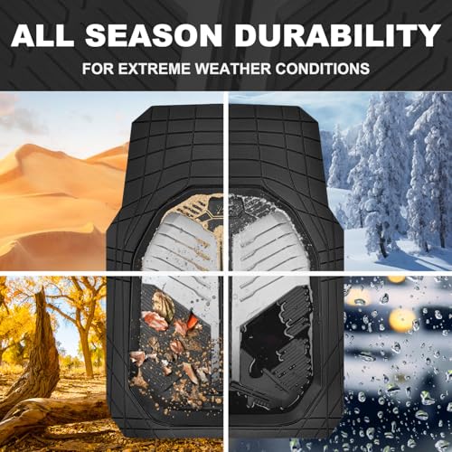 CAR PASS Heavy Duty Rubber Car Mats, Deep-Dish Car Floor Mats All Weather, Universal Two-Tone Trim-to-Fit for SUVs Trucks Sedans, Waterproof Anti-Slip, 3 Pieces V12 Black and Metallic Gray - color: Black and Gray