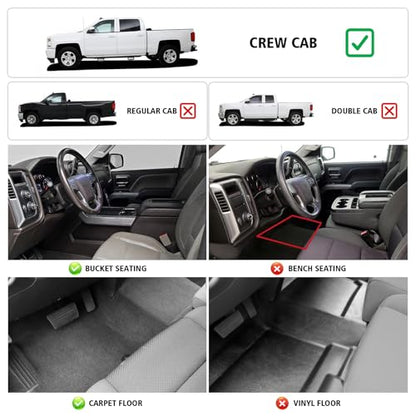 All Weather Car Floor Mats for 2014-2018 Chevy Silverado/GMC Sierra 1500 Crew Cab, 2015-2019 Silverado/Sierra 2500 HD/3500 HD Crew Cab, TPE Rubber Floor Liners Full Set for Chevy Silverado Accessories