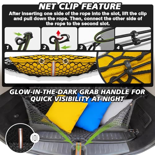 Truck Bed Cargo Net Trunk Netting Compatible with 2024-2026 GMC Acadia | Chevy Traverse | 2025+ Buick Enclave Accessories, Pickup Cargo Organizer SUV Sedan Storage Net w/Heavy Duty Carabiners - style: 2024+ Acadia & Traverse & Enclave
