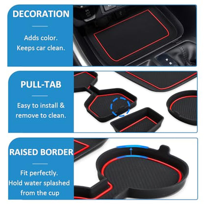Auovo 3D Cup Holder Insert Liners Compatible with Toyota RAV4 Accessories 2025 2024 2023 2022 2021 2020 2019 Car Custom Cup Holder Mats Pads 4-pc Set (Red Trim) - color: Red, size: 4PCS