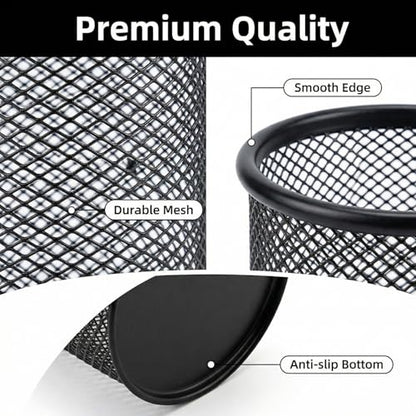 Pen Holder Mesh Pencil Holder Metal Pen Holder Cup Pencil Cup Holder for Desk Office Pen Organizer Black, 4 Pack