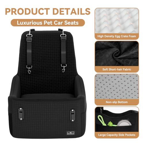 PETSFIT Dog Booster Car Seat for Small/Medium Dogs Up to 35 lbs – Patented Safety System, 5" Memory Foam Pet Car Seat, Fully Detachable and Washable Cover, Front/Back Seat Travel Booster (Black) - color: Black