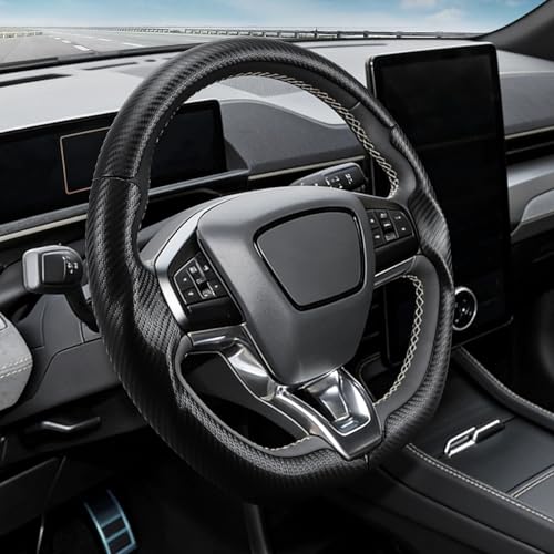 Steering Wheel Cover for Ford Mustang Mach-E 2021-2026, 3-Piece Carbon Fiber Steering Wheel Accessories Custom Fit for Ford Mach-E (Matte Black)