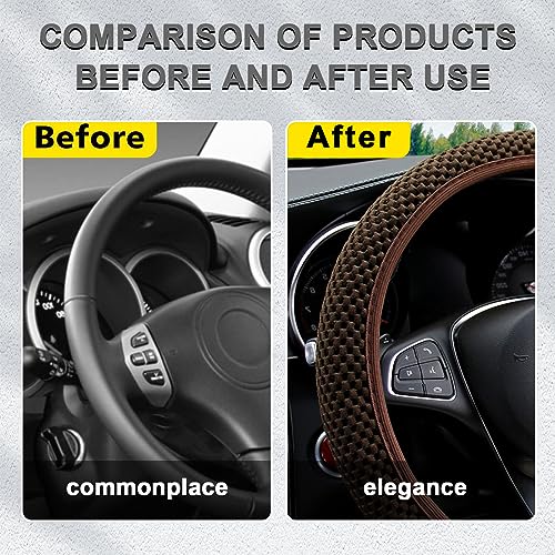 Kewucn Car Elastic Stretch Steering Wheel Cover, Soft Microfiber Breathable Ice Silk, Universal 15 Inch Anti-Slip Auto Steering Wheel Protector, Fit Car, SUV, Van, Sedan, Truck (Brown) - size: Brown