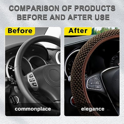 Kewucn Car Elastic Stretch Steering Wheel Cover, Soft Microfiber Breathable Ice Silk, Universal 15 Inch Anti-Slip Auto Steering Wheel Protector, Fit Car, SUV, Van, Sedan, Truck (Brown) - size: Brown