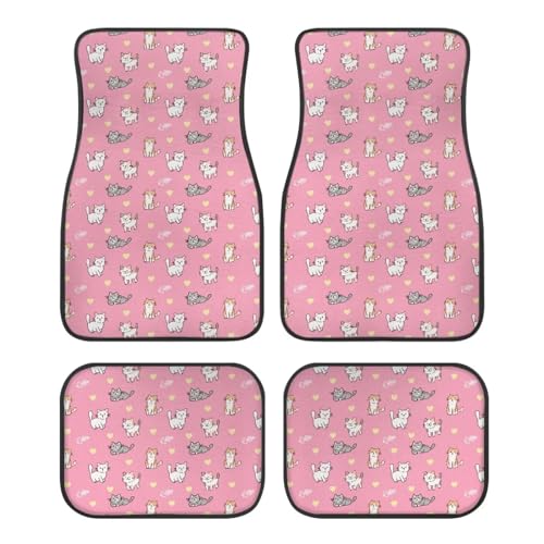 Cat Love Fish Bone Pink Automotive Floor Mats Front and Rear Car Mat Carpet Set 4 Pcs Fit for SUV,Vans,sedans,Trucks - color: Cat Love Fish Bone Pink